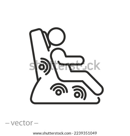 massage chair icon, electrical masseur, treatment muscles back and legs, thin line symbol on white background - editable stroke vector illustration