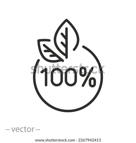 natural origin icon, 100% bio product, circle with leaves, line symbol on white background - editable stroke vector illustration eps10