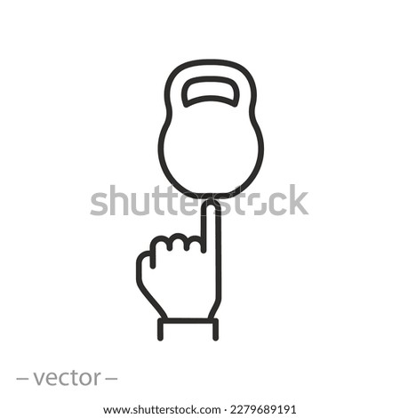 weight on little finger icon, lifting light dumbbell, thin line symbol on white background - editable stroke vector illustration