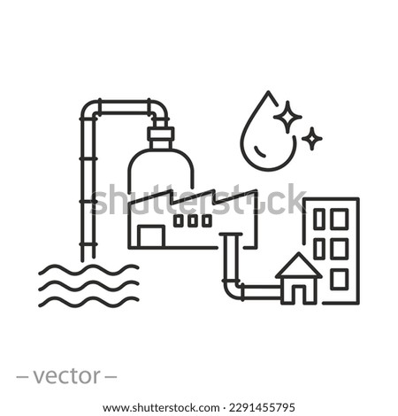 water filtration or purification icon, plant desalination equipment, thin linear symbol on white background - editable stroke vector illustration eps10