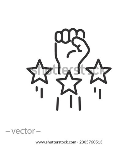 self confidence or determination icon, high motivation concept, fist with stars, thin line symbol - editable stroke vector illustration