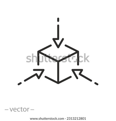 multifaceted scalability icon, research axes, comprehensive minimize, line symbol on white background - editable stroke vector illustration eps10