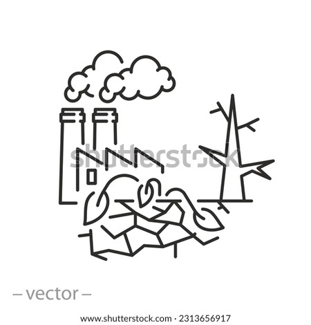 ecocide icon, consequences of pollution of nature, man-made disaster, line symbol on white background - editable stroke vector illustration eps10