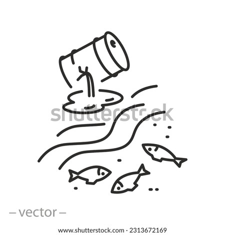 river and dead fish icon, ecocide water resources, environmental pollution, line symbol on white background - editable stroke vector illustration eps10