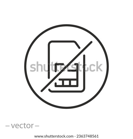 no sim card icon, blocked simcard, thin line symbol - editable stroke vector illustration
