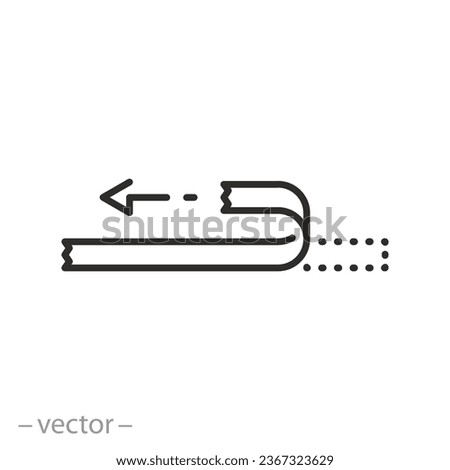 remove the protective tape icon, pulling and open here, scotch or sticky tape, thin line symbol on white background - editable stroke vector illustration eps10