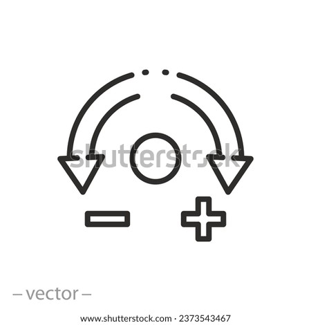 rotate left right icon, adjust more less, increase or decrease, plus or minus rotation, thin line symbol - editable stroke vector illustration
