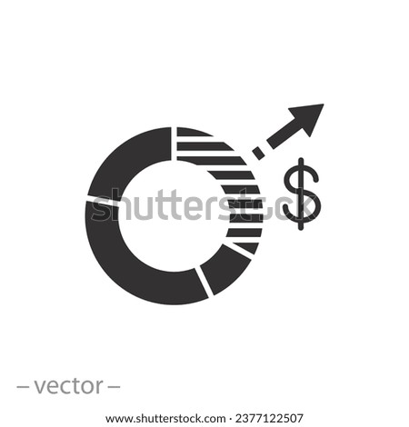 pie chart with dollar icon, get your share, market share, business analytics, thin line symbol - vector illustration