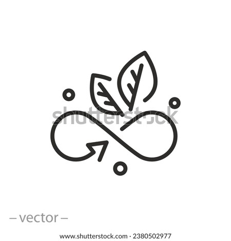 fresh infinity icon, leaves with infinity sign, save environment, eco-friendly concept, thin line vector illustration