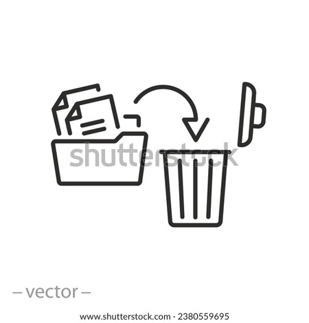 delete data icon, document folder with trash can, information send to trash bin, thin line symbol on white background - editable stroke vector illustration