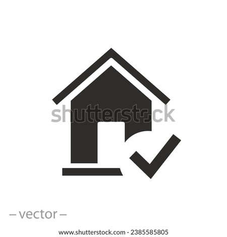 icon of building with check mark, house approved, flat symbol - vector illustration