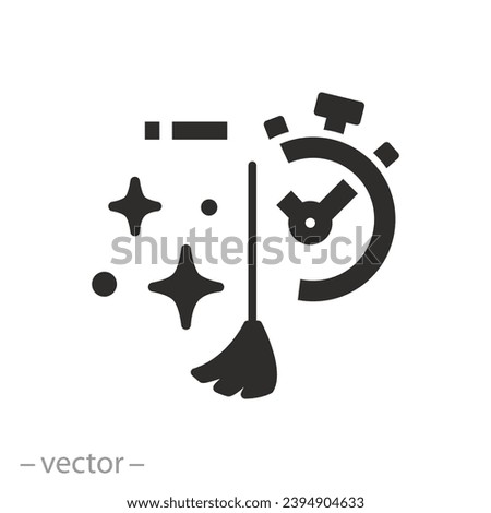 broom with stopwatch icon, fast clean, quick cleaning service, flat symbol - vector illustration