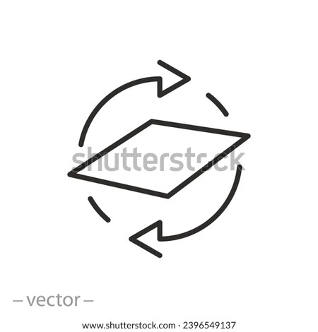 turn surface over icon, rotate or flip plane, thin line symbol - vector illustration