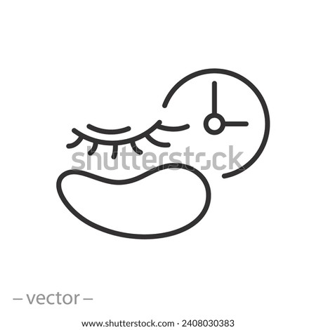 icon of time to use mask eye patches, beauty treatments with gel or cream, cosmetics for women face, thin line symbol on white background - editable stroke vector illustration