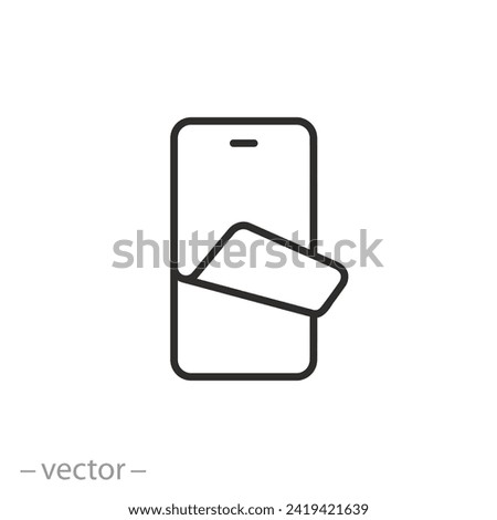 icon of protective film for phone, barrier of protect layer, screen protector, thin line symbol on white background - editable stroke vector illustration eps10