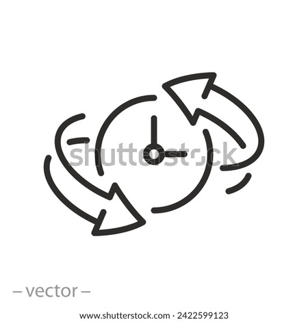 guarantee exchange time icon, clock with spin arrows, return policy, warranty service time, thin line symbol on white background - editable stroke vector illustration eps10