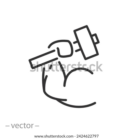 arm with hammer icon, handmade concept, thin line symbol on white background - editable stroke vector illustration eps10