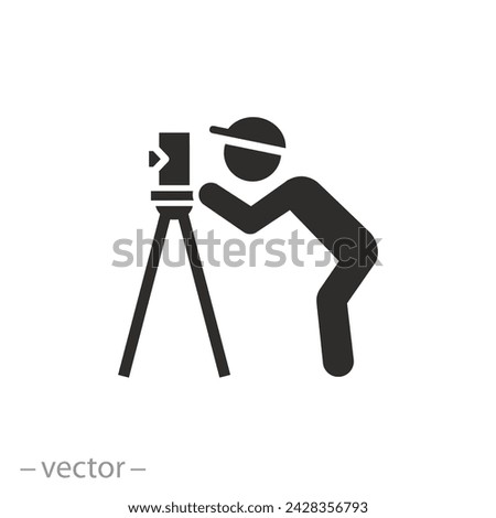engineering survey specialist icon, measure with alignment laser tripod, land surveyor, geodesy work, flat symbol - vector illustration