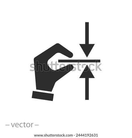 fingers squeeze layers icon, surface gap, press down material, flat symbol on white background - vector illustration