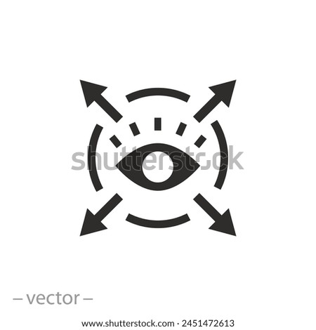 arrows with human eye icon, circular visibility, public view around, flat symbol - vector illustration