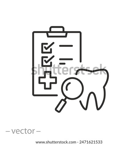 medical dental examination icon, check health of teeth, oral diagnosis concept, thin line symbol - editable stroke vector illustration