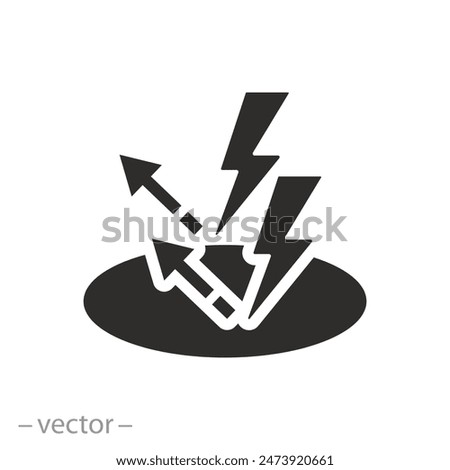 anti static surface icon, safety from electricity, remove charge energy, flat symbol on white background