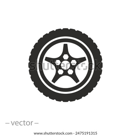 disk light alloy and rubber treads wheel icon, car tyre, flat symbol on white background - vector illustration eps10