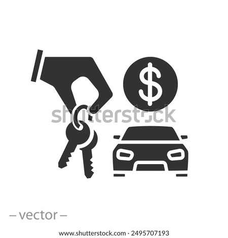 rental or hire car icon, give key in hand, flat vector illustration