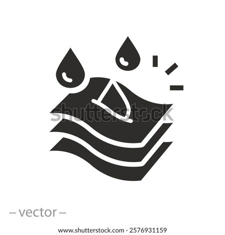 moisture absorbing, three layers fabric icon, absorption properties, flat vector illustration