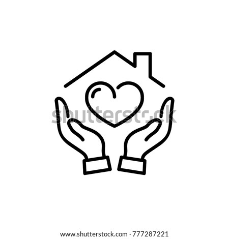 Hands holding house with heart  icon vector