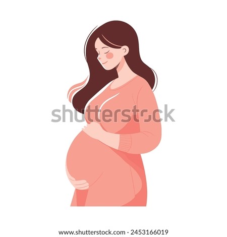 Pregnant woman, future mom,  concept illustration in cute cartoon style. Healthcare, pregnancy. Flat vector illustration isolated on white.