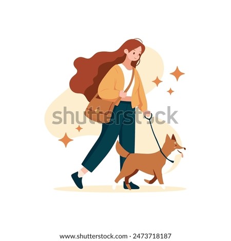 Similar – Image, Stock Photo Dog walking at city street with his owner