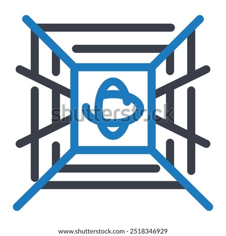 Spatial Interaction Icon. Represents 3D space interaction using an astronaut inside a dimensional cube, suitable for AR and VR interfaces.