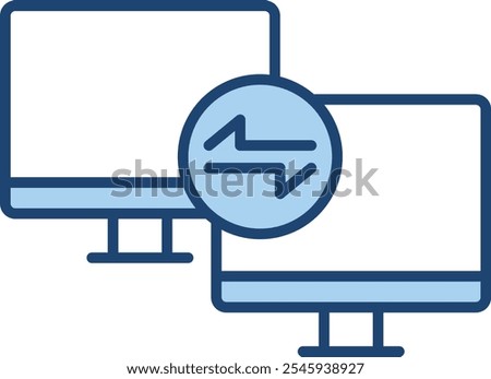 Edge Device Communication Icon – Two Devices with Arrows Exchanging Data. Black Vector outline style