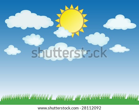 Vector illustration of summer - sun, grass, clouds