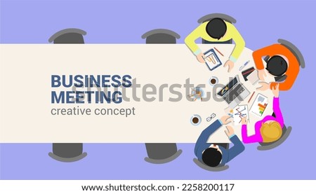 vector office table top view business meeting flat web infographic concept . staff table report analytics working tablet laptop empty background. brainstorm report planning. creative people collection