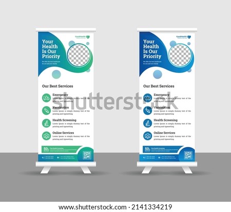 new modern abstract medical clinic roll up banner, creative minimal x banner stand for commercial and Multipurpose Use professional design