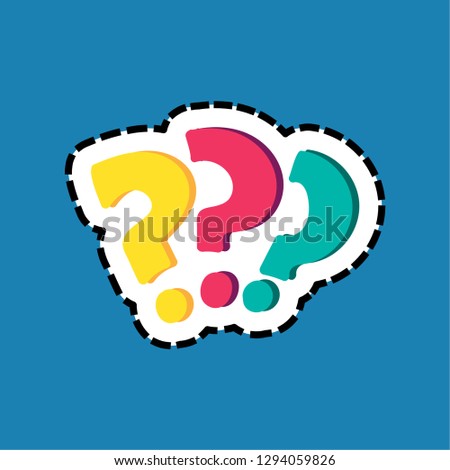 Question marks dash lines flat color sticker. FAQ stitched frame hand drawn design element