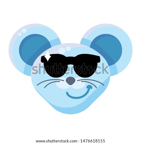 Mouse face cool boy emoticon sticker. Confident animal emoji, macho rat character wearing sunglasses