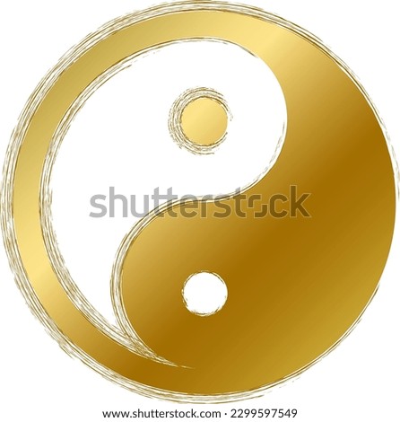 Traditional religious mystical Yin Yang talisman amulet. Spiritual symbol in golden gradient grunge style. Secret sacred vector sign isolated on white background for decoration