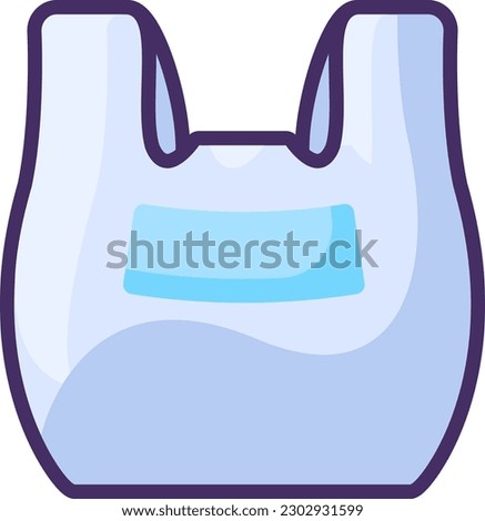 PVC cellophane bag with handles. Recycling of plastic production and packaging waste. Flat icon in stroke, element for infographics design. Simple cartoon outline vector isolated on white background
