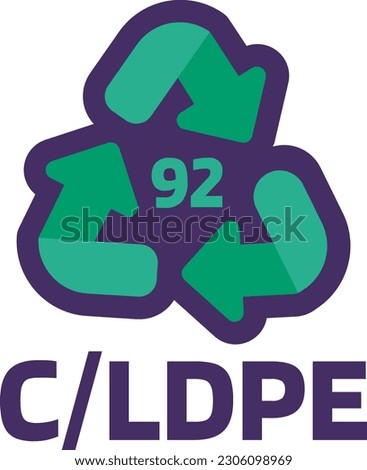Notice C LDPE number 92 for industrial products marking. Recycle code for plastic, paper, metals. Informing consumer of package properties and chemical. Green triangular arrow sign. Vector