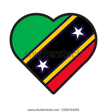 Patriot heart in national Saint Kitts Nevis flag colors. Festive element, attributes of Saint Kitts Nevis Independence Day. Cartoon vector icon in national colors of country flag isolated on white