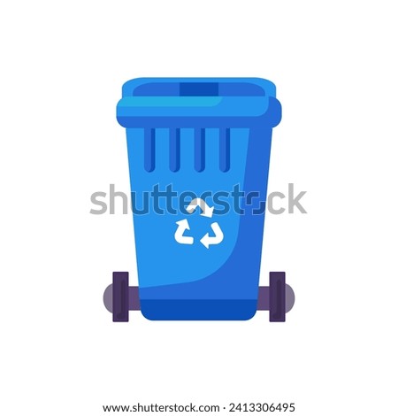 Close Lid transportable container for storing, recycling and sorting used household paper waste. Closed empty and filled trash can with recycle sign. Colored cartoon vector