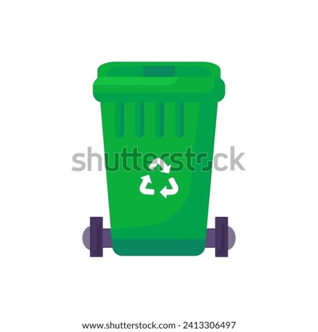 Close Lid transportable container for storing, recycling and sorting used household glass waste. Closed empty and filled trash can with recycle sign. Colored cartoon vector