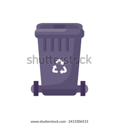 Closed Lid transportable container for storing, recycling and sorting used household metal waste. Closed empty and filled trash can with recycle sign. Colored cartoon vector