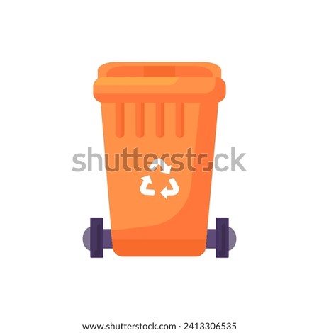 Close Lid transportable container for storing, recycling and sorting used household plastic waste. Closed empty and filled trash can with recycle sign. Colored cartoon vector