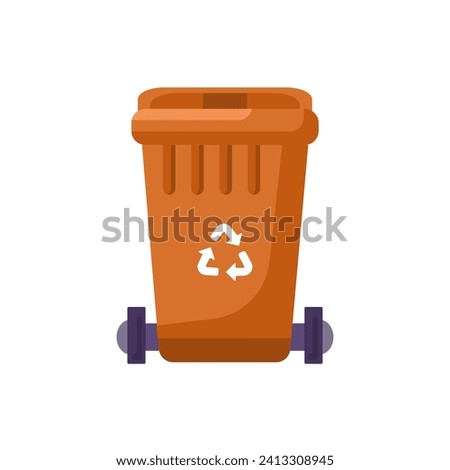 Closed Lid transportable container for storing, recycling and sorting used household textile waste. Closed empty and filled trash can with recycle sign. Colored cartoon vector
