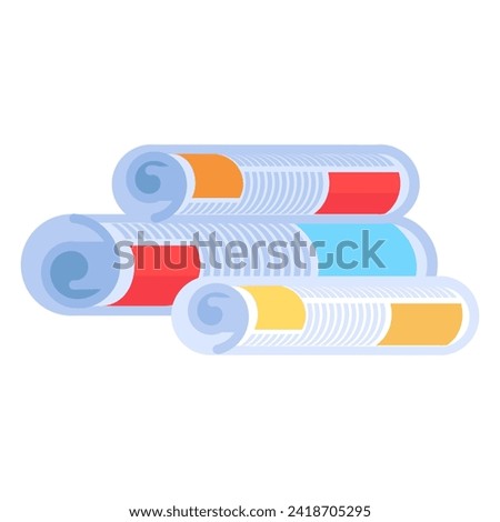 Sorting of paper and office waste. Stack of rolled up paper newspapers for recycling and disposal. Flat icon. Simple flat cartoon vector isolated on white background