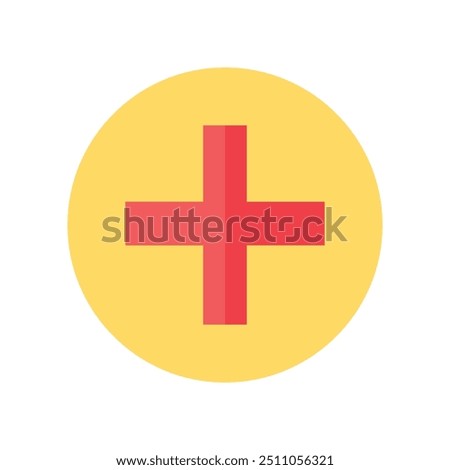 Vector plus icon in the circle in a colorful flat style. Healthcare pictogram. The icon is suitable for web design, print, online shop, and social media posts